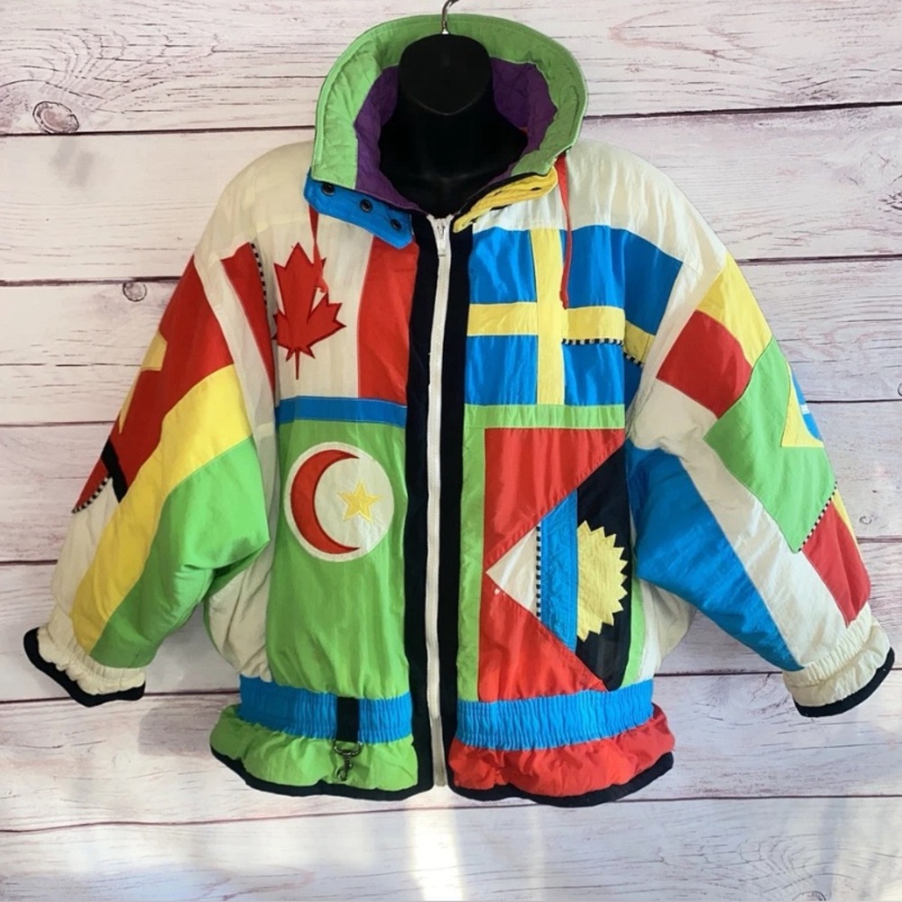 Gallery International Mens S Jacket Flags Down Ski Colorblock Puffer Vintage